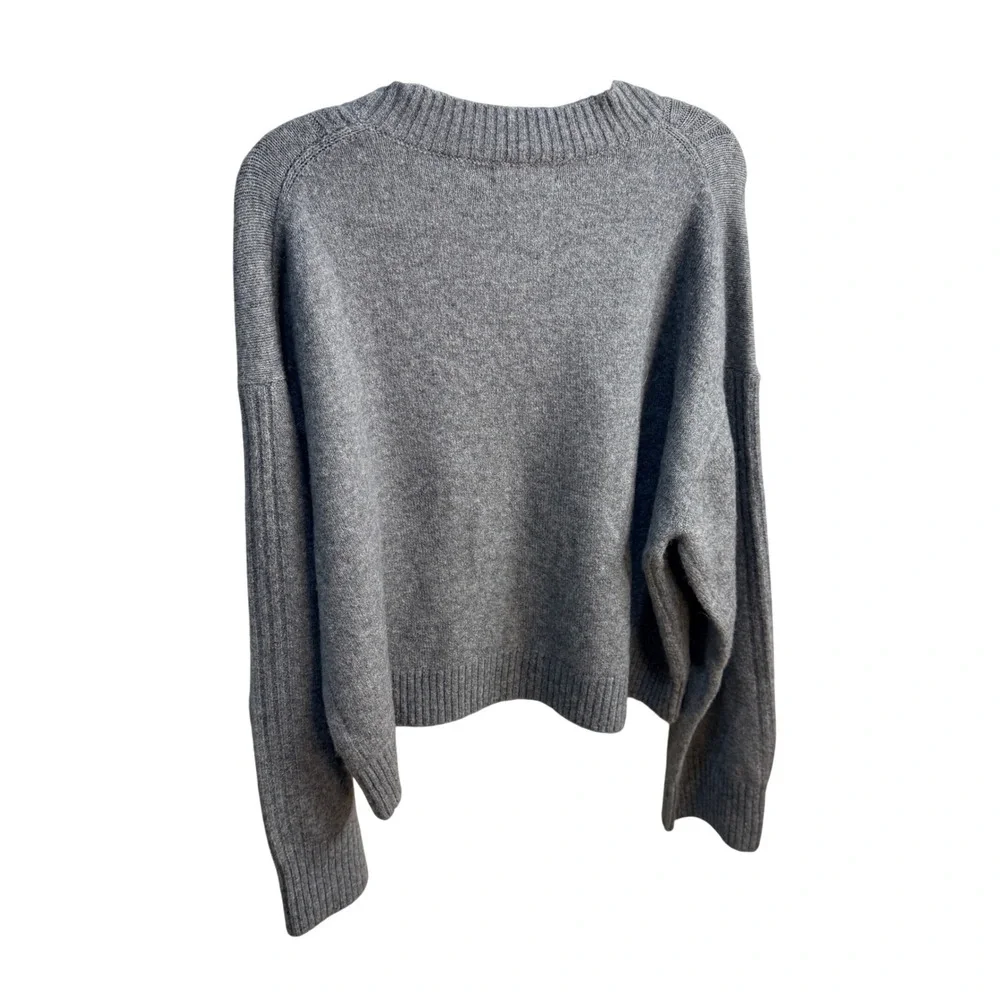 J Crew Grey V Neck Cropped Sweater Women Ribbed Trim‎ Knit Cozy Casual Sz Large